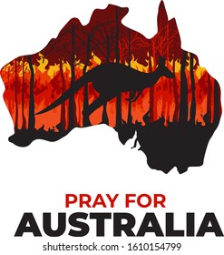 Australia Maps in Fire Illustration with Pray for Australia Message