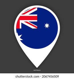 Australia marker icon on dark grey background. Australian pin icon isolated on barely dark background.