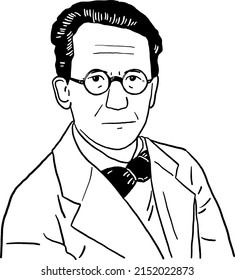 Australia, May 2 2022: Erwin Schrödinger Nobel Prize Winning Physicist Portrait Hand Drawn Line Art Illustration