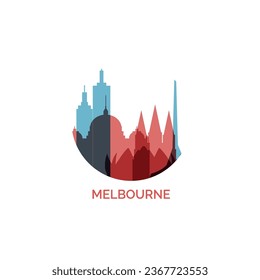 Australia Melbourne cityscape skyline capital city panorama vector flat modern logo icon. Victoria region emblem idea with landmarks and building silhouettes