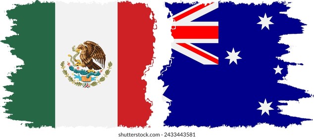 Australia and Mexico grunge flags connection, vector