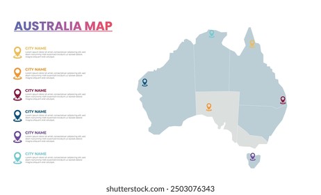 Australien Modern Map Infografik Vorlage, Detaillierte Infografik Karte von Australien Beliebte Stadt