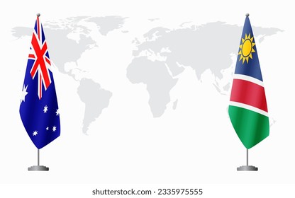 Banderas de Australia y Namibia para una reunión oficial en el contexto del mapa mundial.
