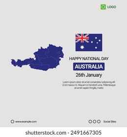 Australia National Day Social Media Banner, Editable Vector Design with Map and Flag