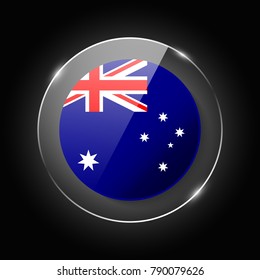 Australia national flag. Application Language Symbol. Country of manufacture icon. Round glossy isolated vector icon with national flag button on glow background. Symbol nation for infographics, web