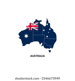 Australia National Flag Map Design, Illustration Of Australia Country Flag Inside The Map.