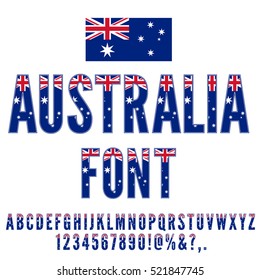 Australia National Flag stylized flat Font. Alphabet and Numbers in Vector Set