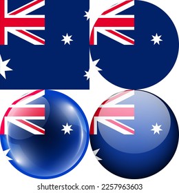 Australia National Flag Symbol Logo Icon, set of 1:1 Square, Round Circular Shape, Bubble and Button Design Vector Illustration Isolated on White Background