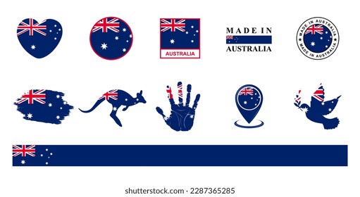 Australien National Flags Icon Set. Etiketten mit australischen Flaggen. Vektorgrafik