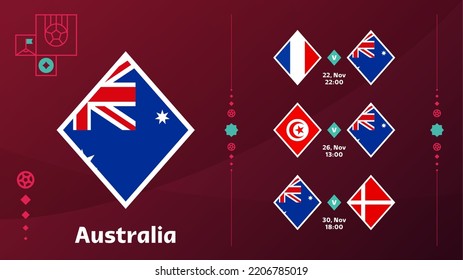 australia national team Schedule matches in the final stage at the 2022 Football World Championship. Vector illustration of world football 2022 matches..