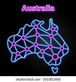 Mapa de neones de Australia, ilustración vectorial aislada.