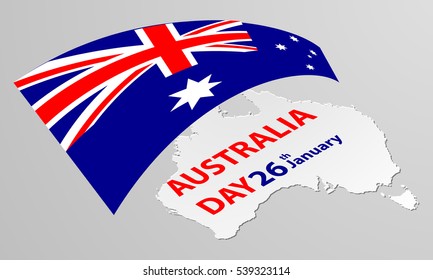 Australia New South Wales Flag in Country Map Silhouette Isolated on White Background. Australia map for Australia Day. 26 january Happy Australia Day. Vector Illustration.