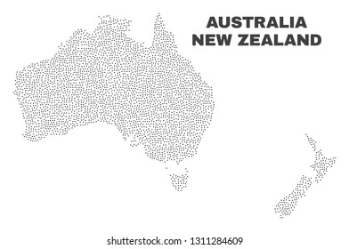 Australia And New Zealand Map Designed With Little Points. Vector Abstraction In Black Color Is Isolated On A White Background. Scattered Little Dots Are Organized Into Australia And New Zealand Map.