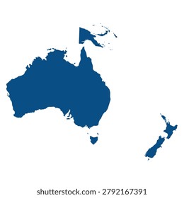 Australia and New Zealand Map Vector, Oceania Continent Outline, Geography Illustration Isolated on Background
