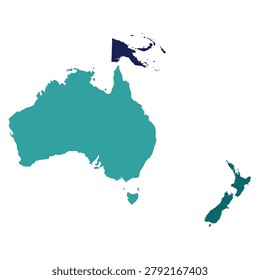 Australia and New Zealand Map Vector, Oceania Continent Geography Illustration, Color Region Map Isolated on Background