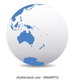 Australia, New Zealand, South Pole And The Pacific Ocean - Vector Map Icon Of The World Globe