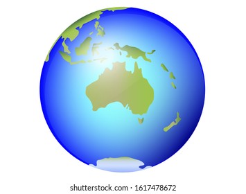 Australia, New Zealand, Tasmania on the planet Earth. Globe with continent Australia and Oceania - full color vector world map. 