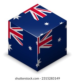 Australia (Oceania) (Australian) (English) National Flag, Country Emblem 2.5D Isometric Projection Cube Symbol Gloss Plastic Symmetry Square Design Isolated on White Background