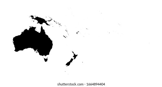Australia and Oceania black silhouette. Contour map of continent. Simple flat vector illustration.