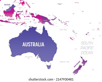 Australia and Oceania detailed political map with lables