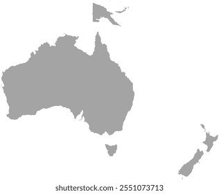 Mapa da Austrália e Oceania em azul, Fronteira do país, Austrália e Oceania Mapa de cinza, Linha de fronteira da Austrália e Oceania cinza, Mapa geográfico