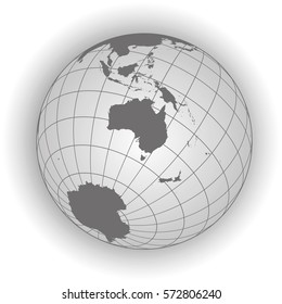 Australia Or Oceania Map. Australasia, Asia, Russia, Antarctica, North Pole. Earth Globe. Worldmap. Elements Of This Image Furnished By NASA