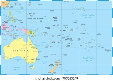 Australia Oceania Map Detailed Vector Illustration Stock Vector ...