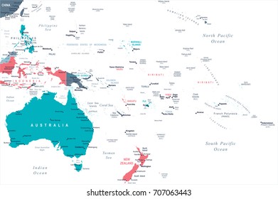 Australia and Oceania Map - Detailed Vector Illustration