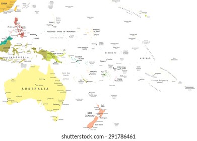Australia and Oceania - map - illustration