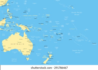 Australia and Oceania - map - illustration
