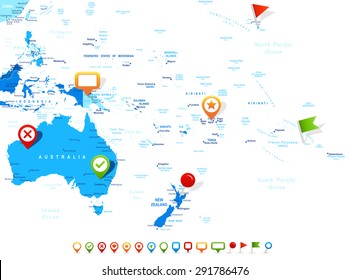 Australia and Oceania - map and navigation icons - illustration
