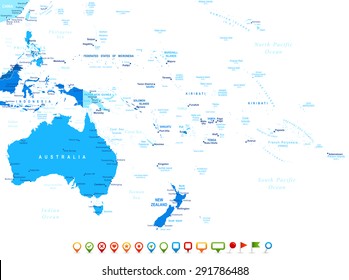 Australia and Oceania - map and navigation icons - illustration