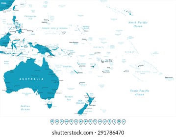 Australia and Oceania - map and navigation labels - illustration