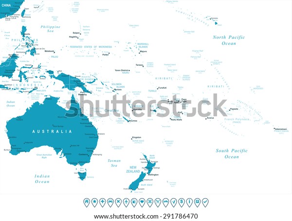 Australia Oceania Map Navigation Labels Illustration Stock Vector ...