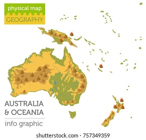 Australia and Oceania physical map elements. Build your own geography info graphic collection. Vector illustration
