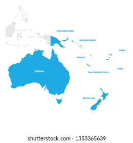 Australia and Oceania Region. Map of countries in South Pacific Ocean. Vector illustration.