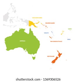 Australia And Oceania Region. Map Of Countries In South Pacific Ocean. Vector Illustration.