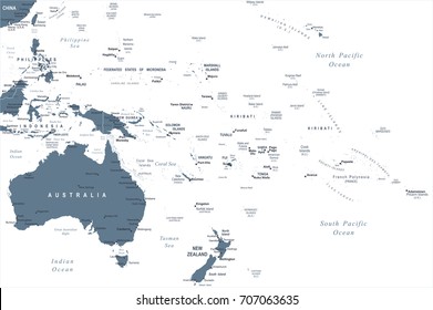 Australia and Oceaniaa Map - Detailed Vector Illustration