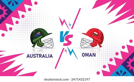 Australia and Oman match Illustration. AUS vs OM vector illustration for international cricket match tournaments. OM vs AUS. Vector EPS format