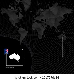 Australia on black World Map. Map and flag of Australia.