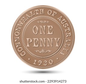 Australien One Penny Coin. Vektorgrafik.