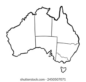 Mapa esquemático de Australia con frontera. Dibujado a mano ilustración.