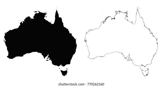 Australia outline map - detailed isolated vector country border contour maps of Australia on white background