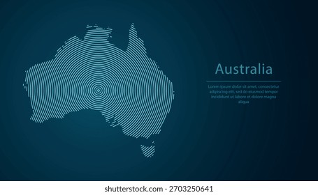 Mapa de contorno da Austrália preenchido com círculos concêntricos no fundo de gradiente escuro