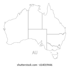 Australia Outline Silhouette Map Illustration With States