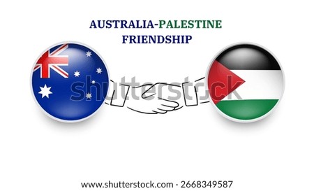 AUSTRALIA and Palestine flags in circle with shake hand. AUSTRALIA And Palestine friendship. AUSTRALIA And Palestine flags, isolated on white background. Vector icon set. Vector illustration.