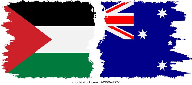 Australia and Palestine grunge flags connection, vector