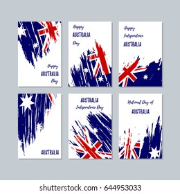 Australia Patriotic Cards for National Day. Expressive Brush Stroke in National Flag Colors on white card background. Australia Patriotic Vector Greeting Card.