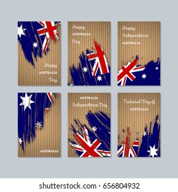 Australia Patriotic Cards for National Day. Expressive Brush Stroke in National Flag Colors on kraft paper background. Australia Patriotic Vector Greeting Card.