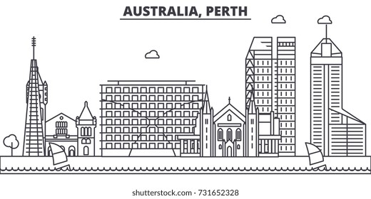 Australia, Perth architecture line skyline illustration. Linear vector cityscape with famous landmarks, city sights, design icons. Landscape wtih editable strokes